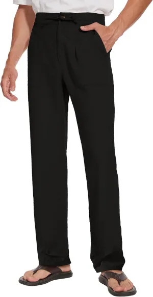 Tall Mens Casual Linen Pants 31/33/35/37 Inseam Beach Slacks Summer Long Drawstring Straight Leg Relaxed Fit