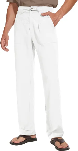 Tall Mens Casual Linen Pants 31/33/35/37 Inseam Beach Slacks Summer Long Drawstring Straight Leg Relaxed Fit