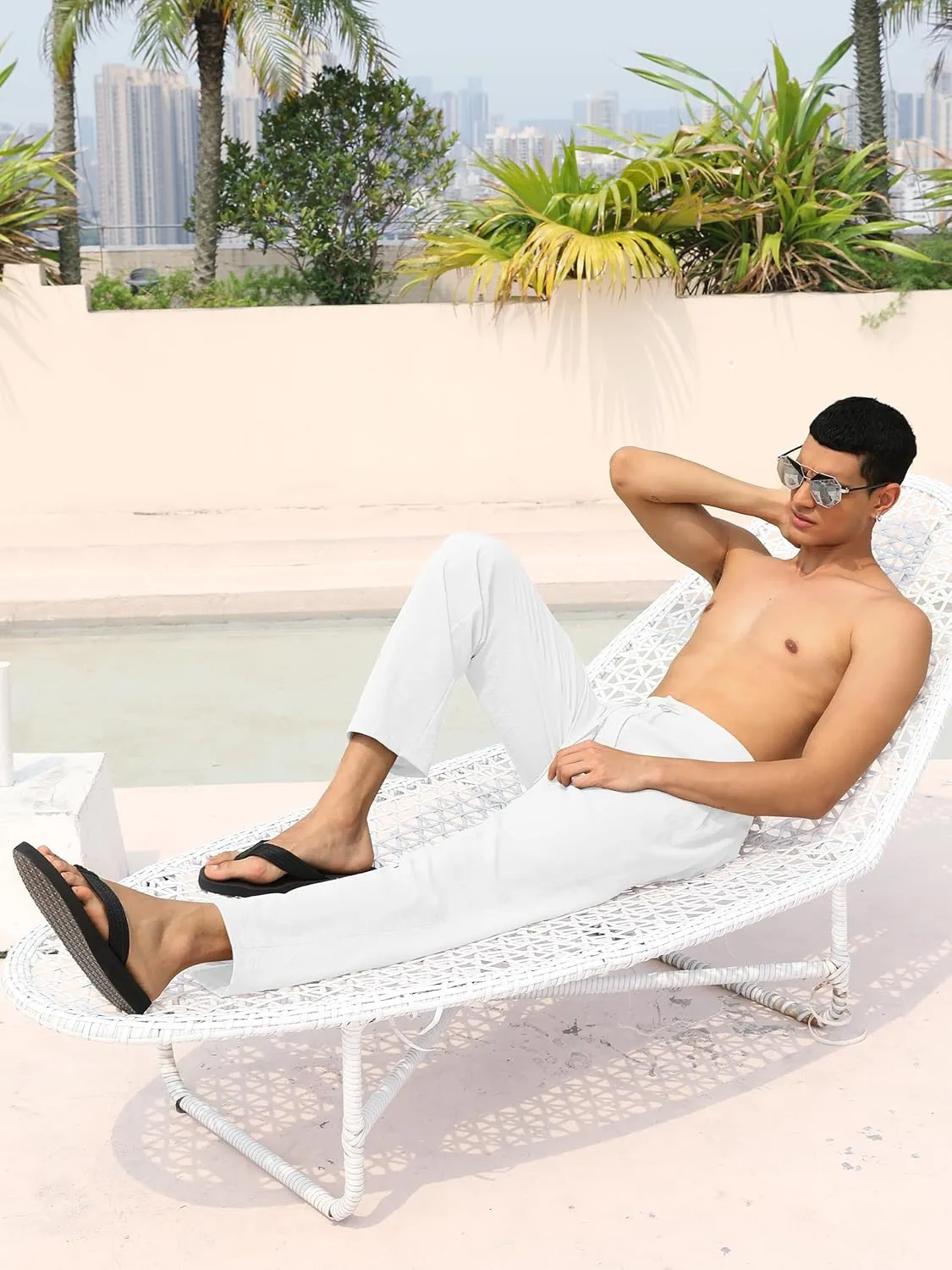 Tall Mens Casual Linen Pants 31/33/35/37 Inseam Beach Slacks Summer Long Drawstring Straight Leg Relaxed Fit