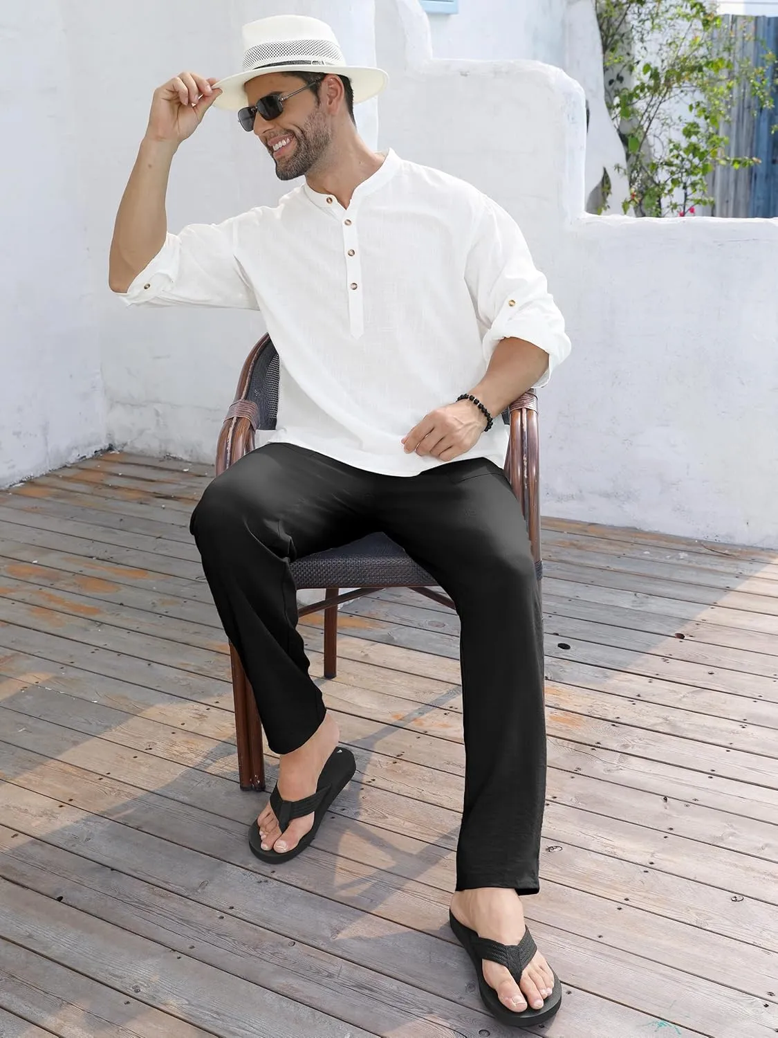 Tall Mens Casual Linen Pants 31/33/35/37 Inseam Beach Slacks Summer Long Drawstring Straight Leg Relaxed Fit