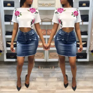 White Crop Top With Floral Embroidery