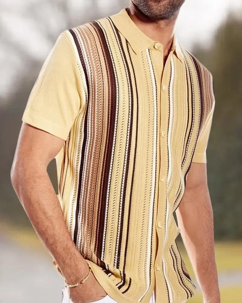 Wiaofellas  -  Striped Multi-Color Short Sleeved Polo Shirt, Monotonous And Breathable Polo Shirt, Men's Clothing