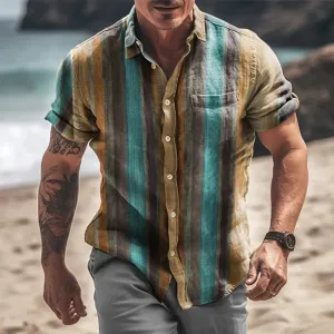 Wiaofellas  -  Striped Multi-Color Short Sleeved Polo Shirt, Monotonous And Breathable Polo Shirt, Men's Clothing
