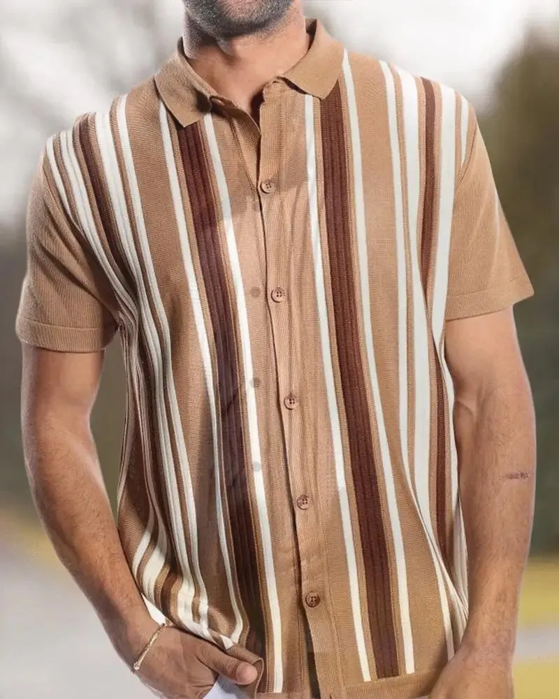 Wiaofellas  -  Striped Multi-Color Short Sleeved Polo Shirt, Monotonous And Breathable Polo Shirt, Men's Clothing