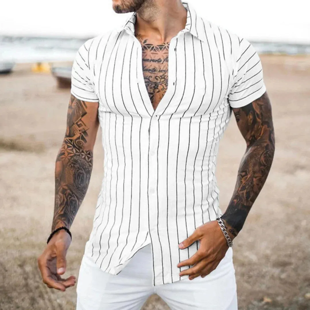 Wiaofellas  -  Striped Multi-Color Short Sleeved Polo Shirt, Monotonous And Breathable Polo Shirt, Men's Clothing
