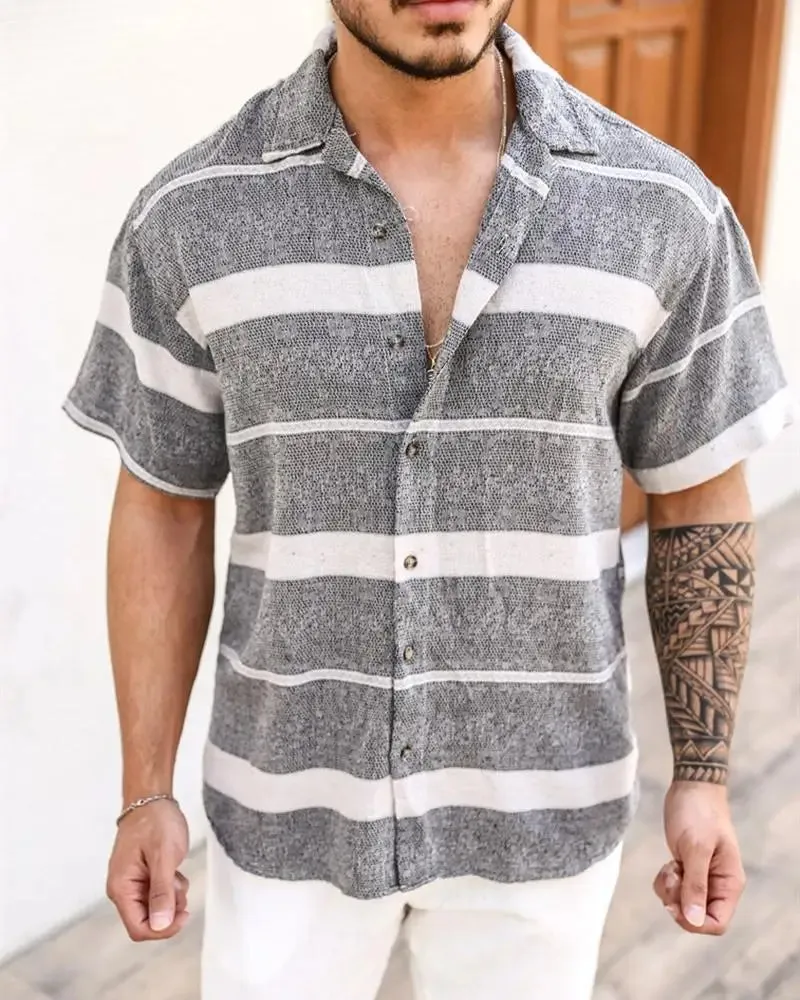 Wiaofellas  -  Striped Multi-Color Short Sleeved Polo Shirt, Monotonous And Breathable Polo Shirt, Men's Clothing