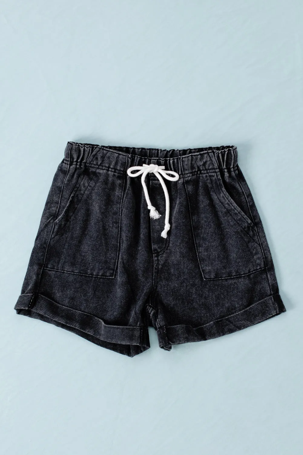 Women's Casual Denim Shorts Pocketed Drawstring High Waisted Denim Jeans