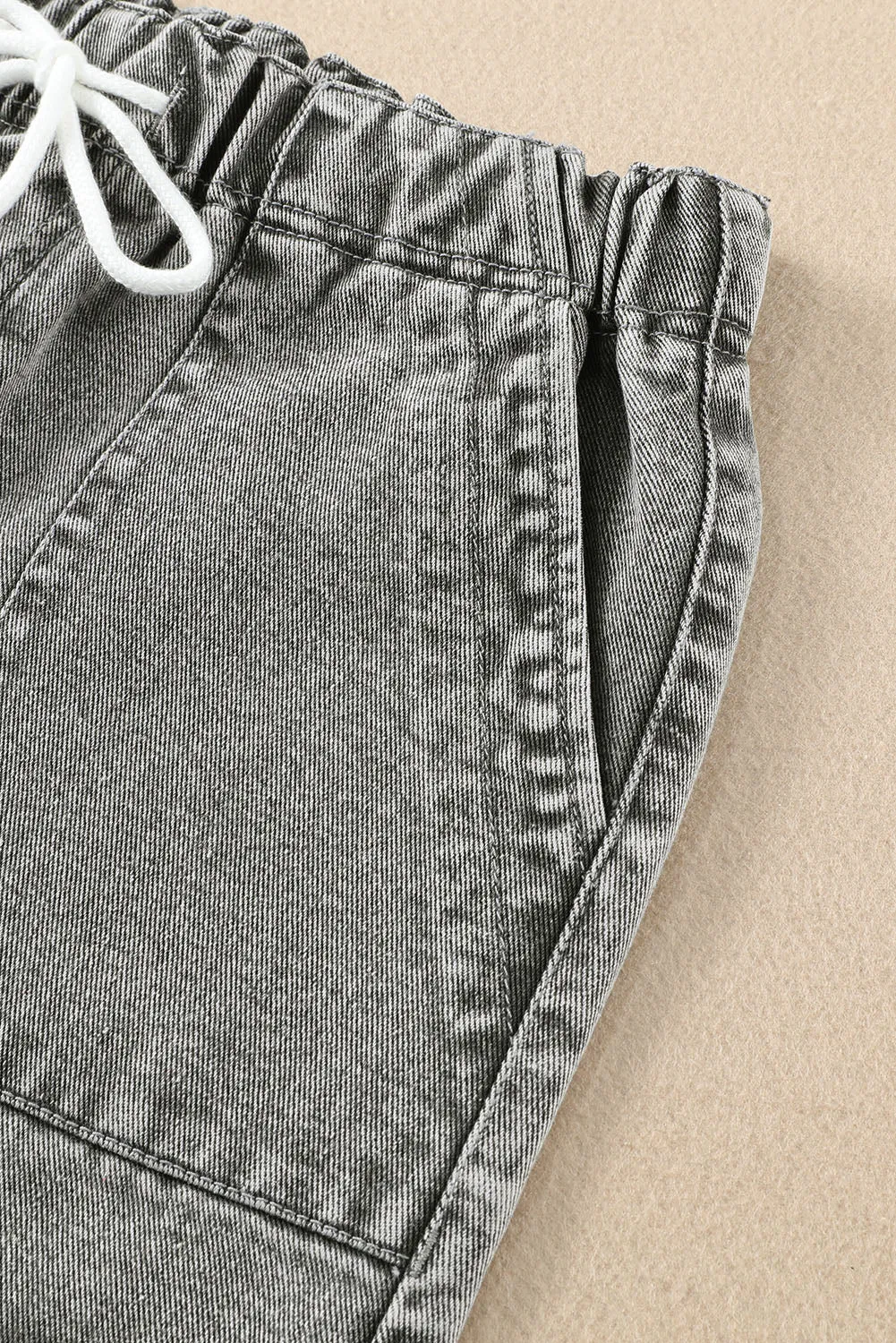 Women's Casual Denim Shorts Pocketed Drawstring High Waisted Denim Jeans