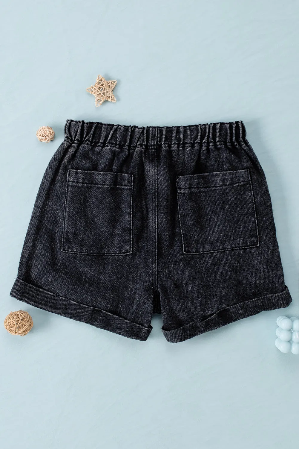 Women's Casual Denim Shorts Pocketed Drawstring High Waisted Denim Jeans