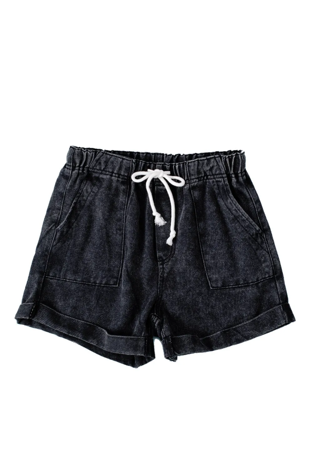 Women's Casual Denim Shorts Pocketed Drawstring High Waisted Denim Jeans
