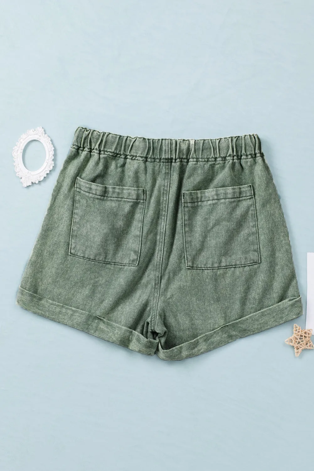 Women's Casual Denim Shorts Pocketed Drawstring High Waisted Denim Jeans