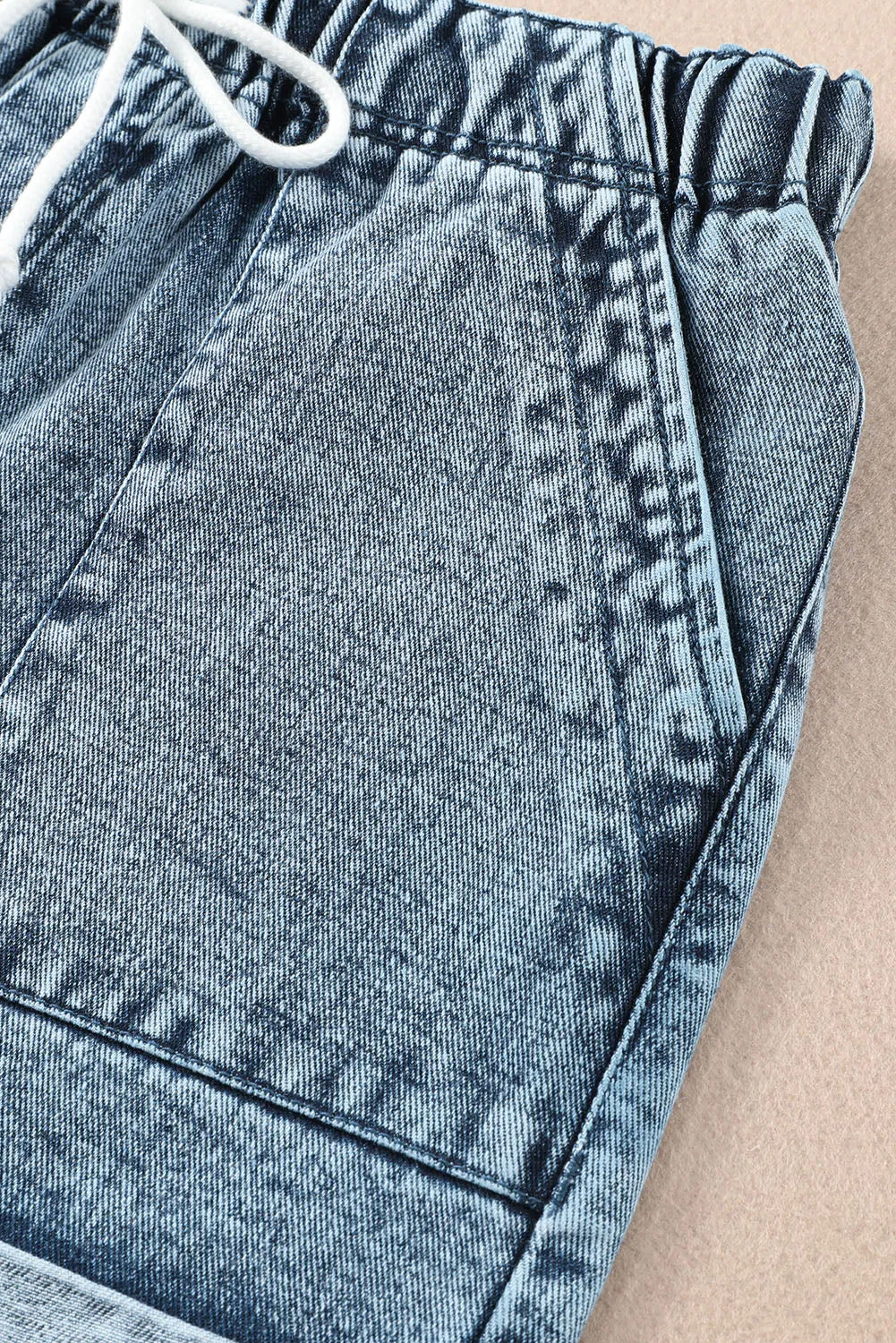Women's Casual Denim Shorts Pocketed Drawstring High Waisted Denim Jeans