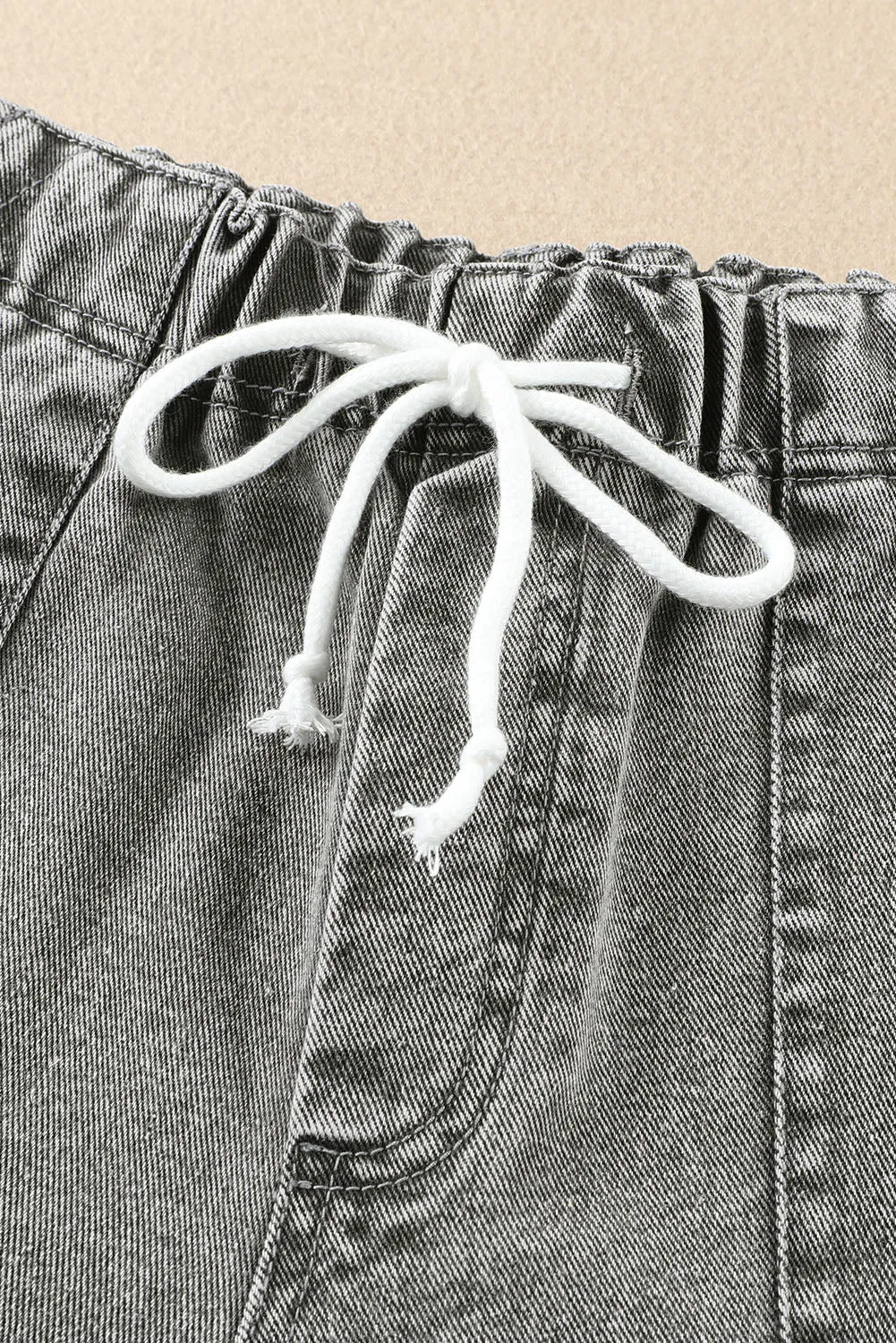 Women's Casual Denim Shorts Pocketed Drawstring High Waisted Denim Jeans