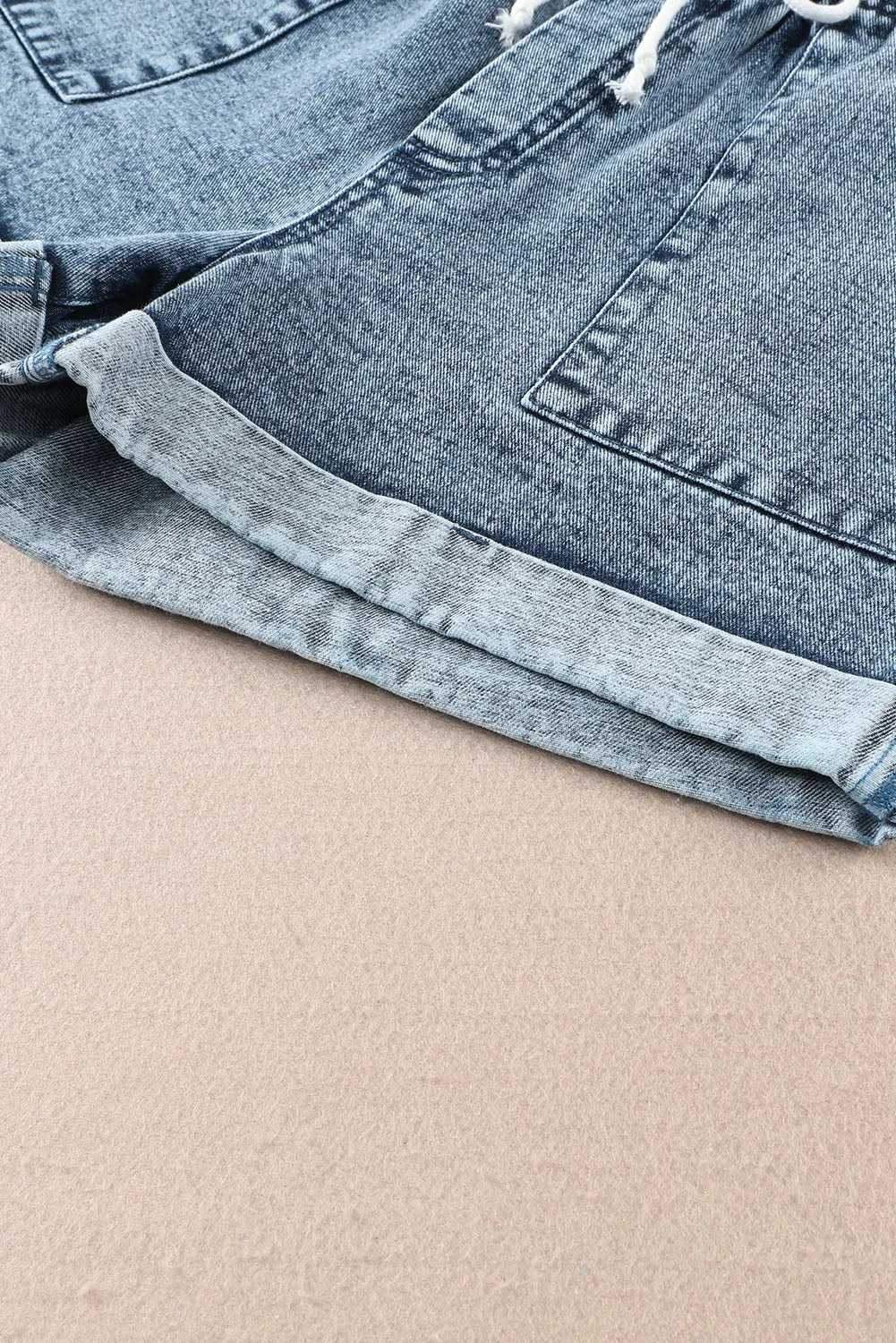 Women's Casual Denim Shorts Pocketed Drawstring High Waisted Denim Jeans