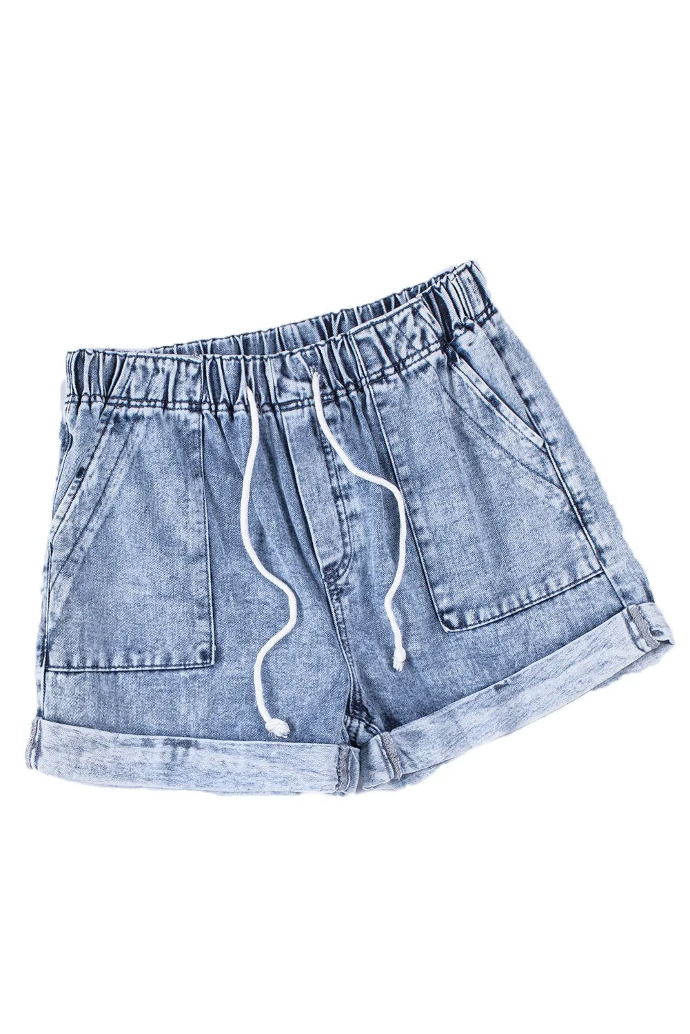 Women's Casual Denim Shorts Pocketed Drawstring High Waisted Denim Jeans