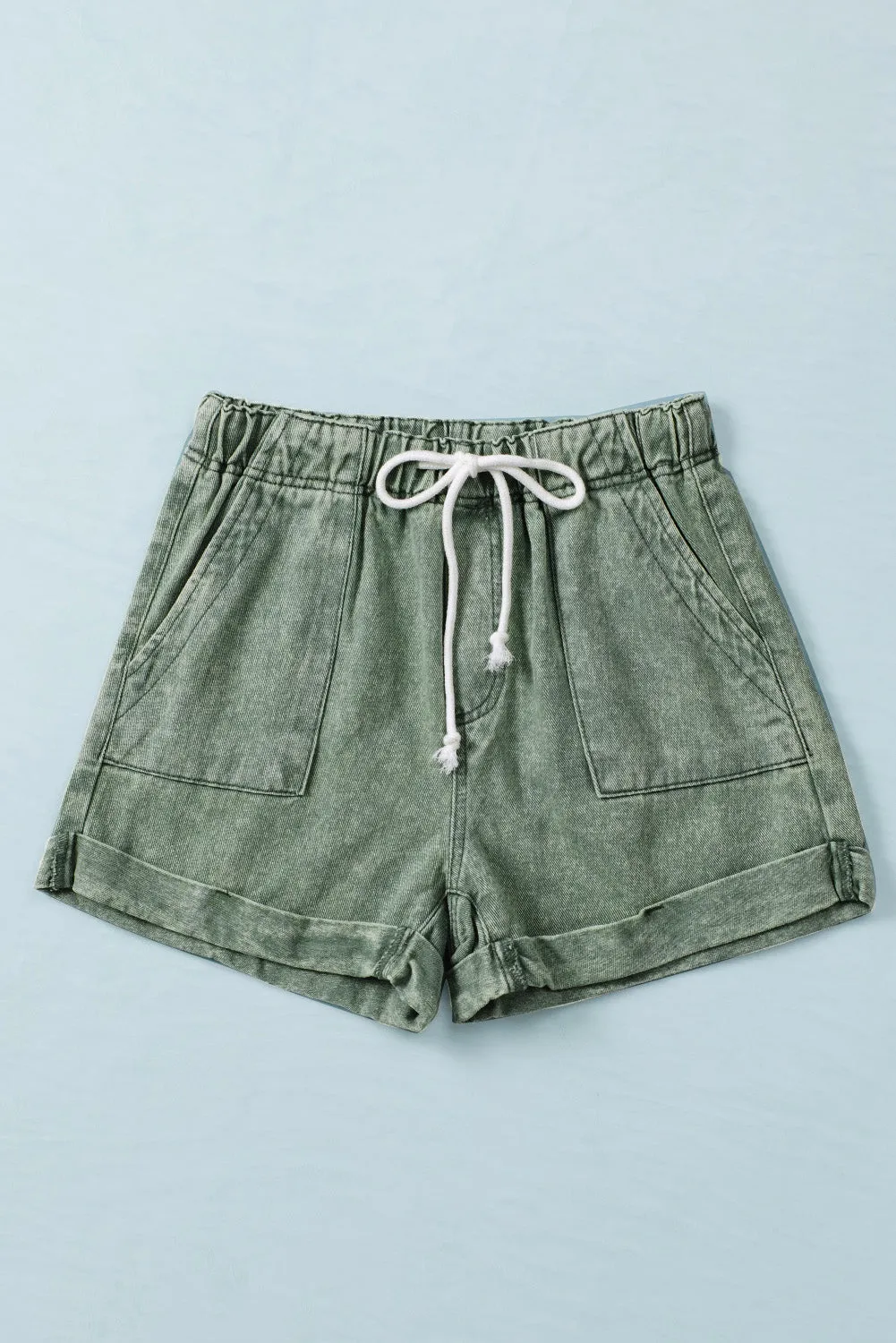 Women's Casual Denim Shorts Pocketed Drawstring High Waisted Denim Jeans