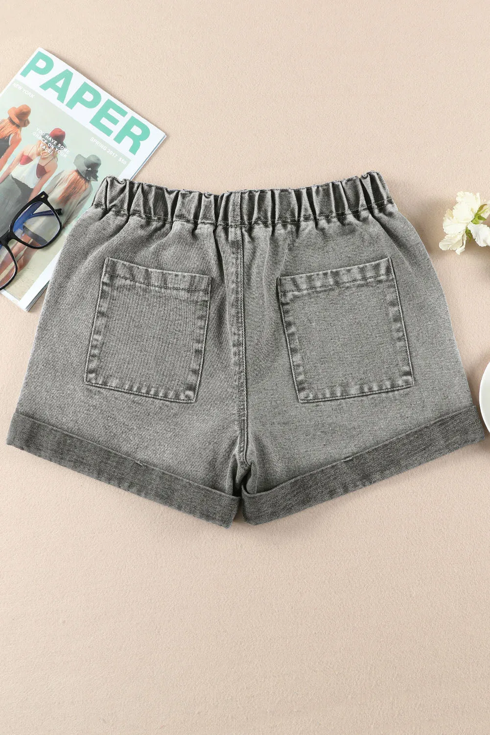 Women's Casual Denim Shorts Pocketed Drawstring High Waisted Denim Jeans