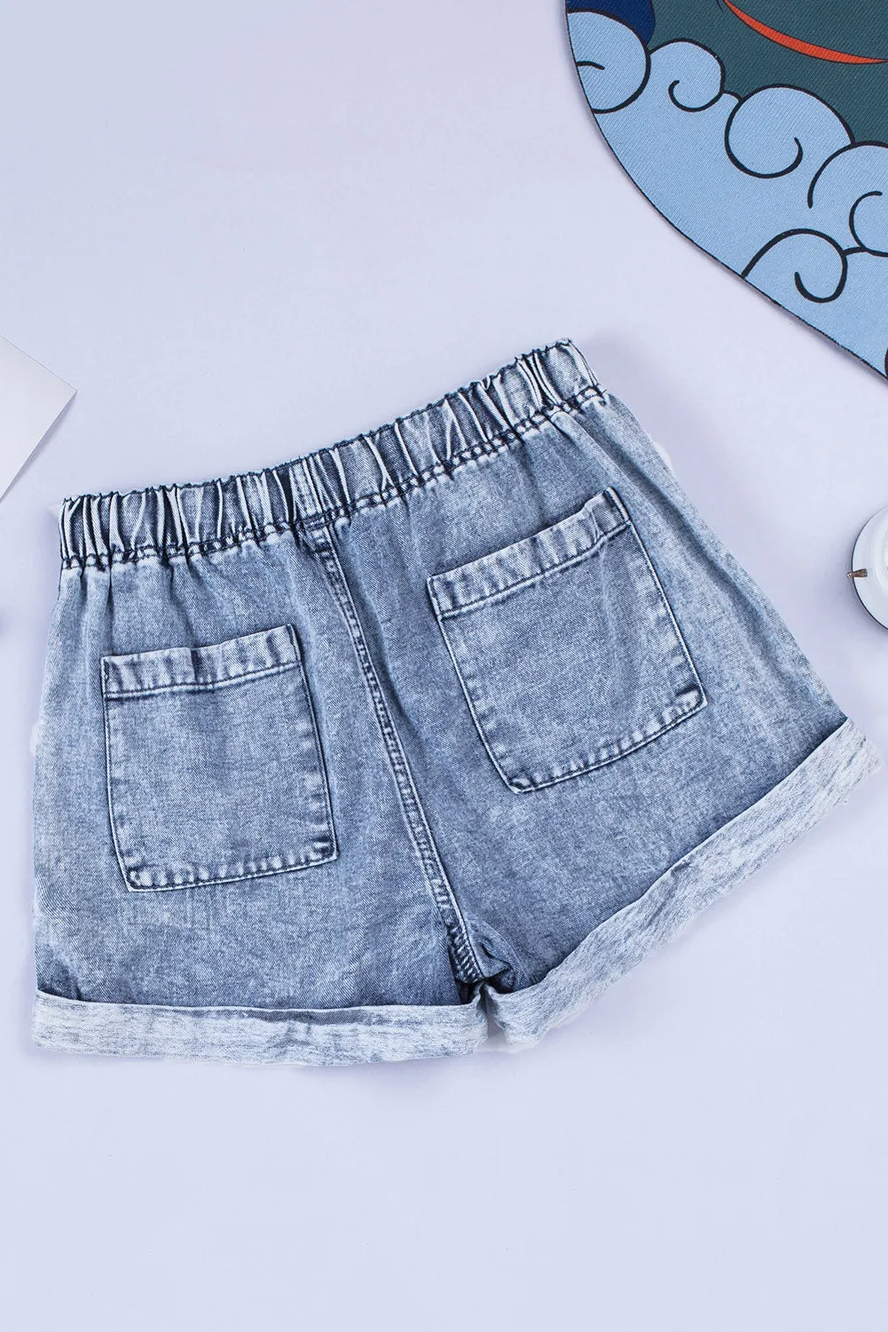 Women's Casual Denim Shorts Pocketed Drawstring High Waisted Denim Jeans