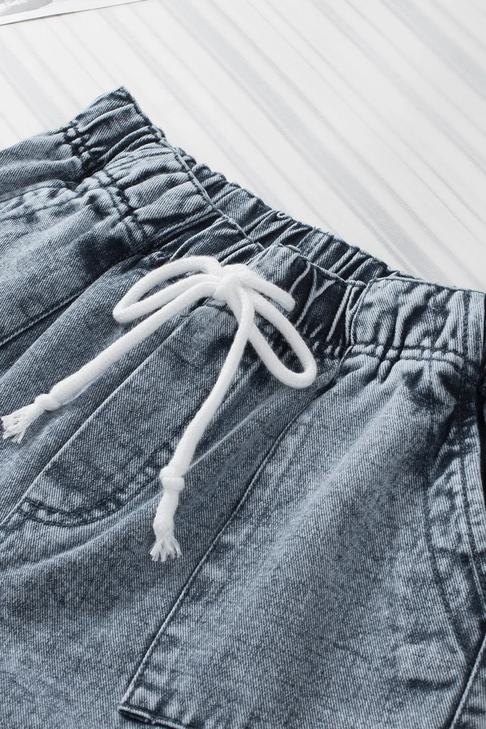 Women's Casual Denim Shorts Pocketed Drawstring High Waisted Denim Jeans