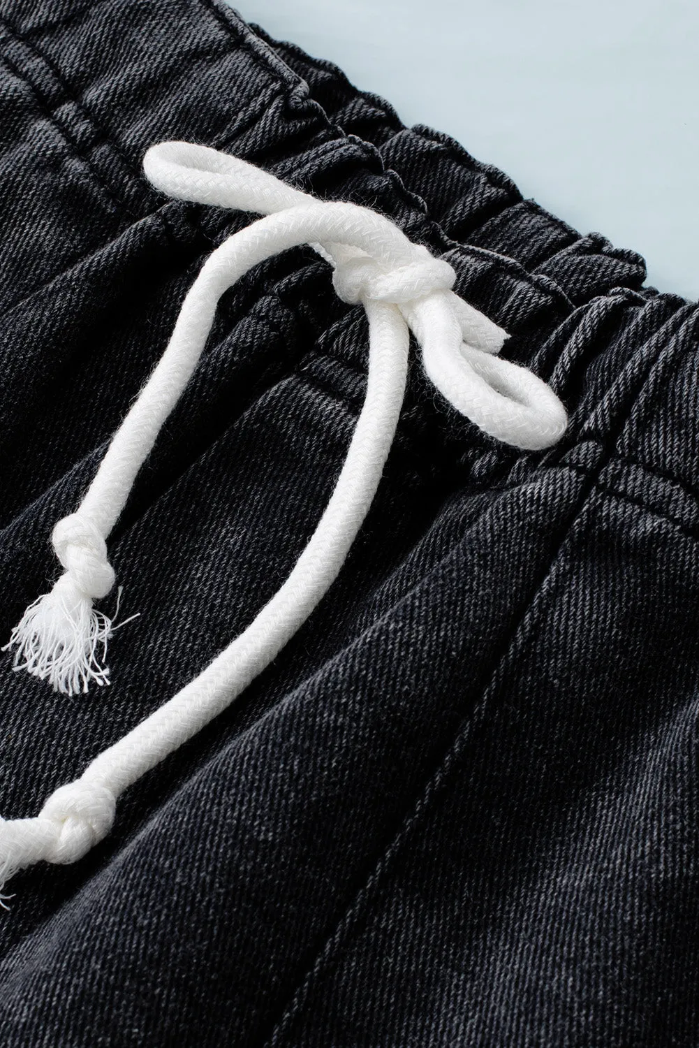 Women's Casual Denim Shorts Pocketed Drawstring High Waisted Denim Jeans