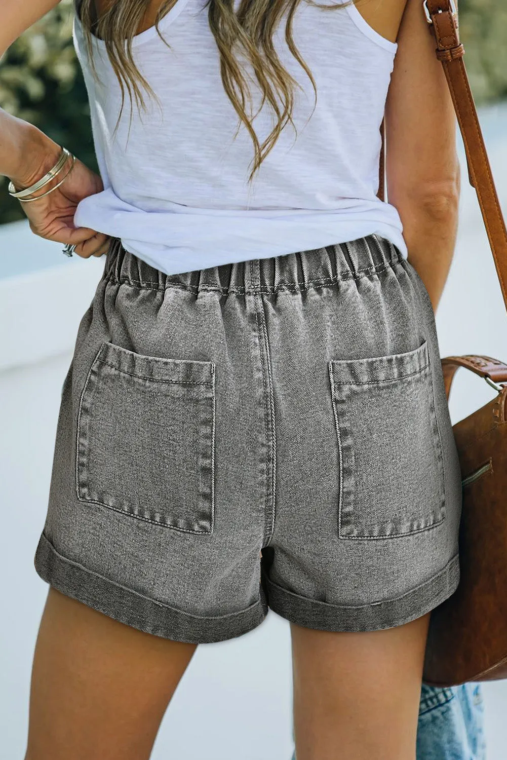 Women's Casual Denim Shorts Pocketed Drawstring High Waisted Denim Jeans