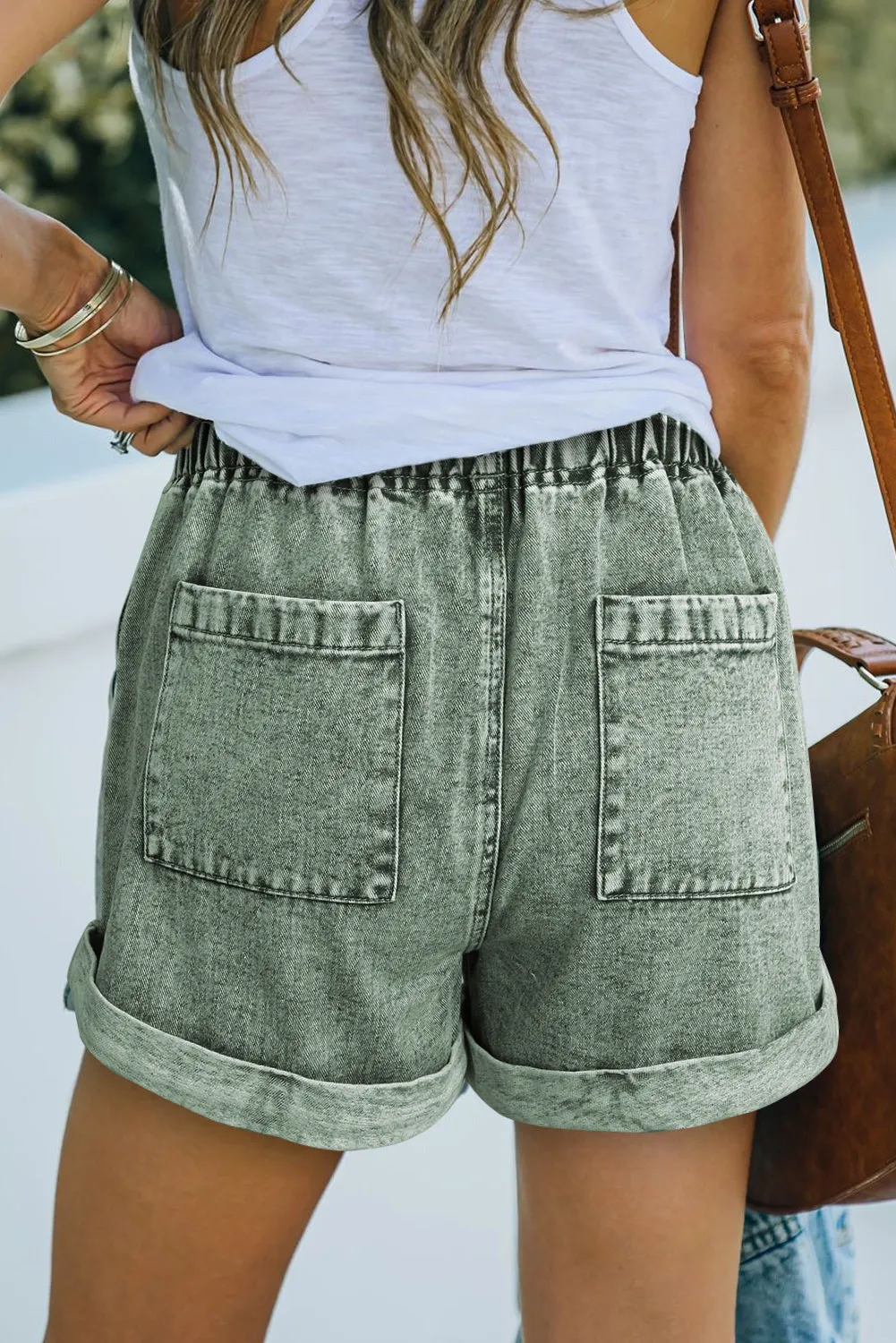 Women's Casual Denim Shorts Pocketed Drawstring High Waisted Denim Jeans