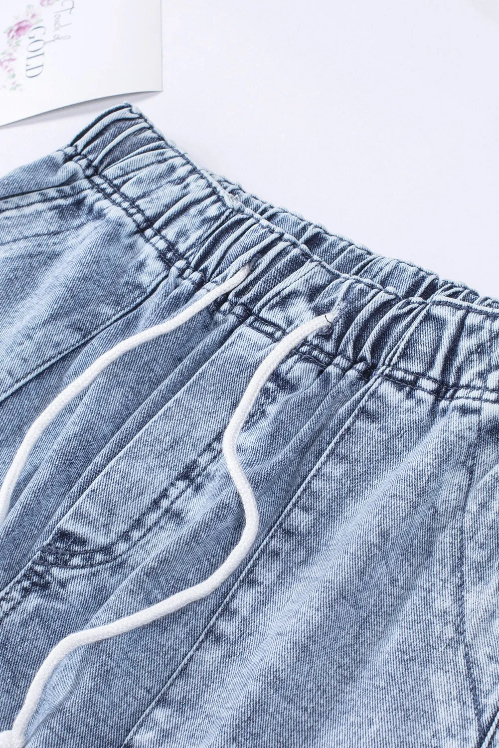 Women's Casual Denim Shorts Pocketed Drawstring High Waisted Denim Jeans