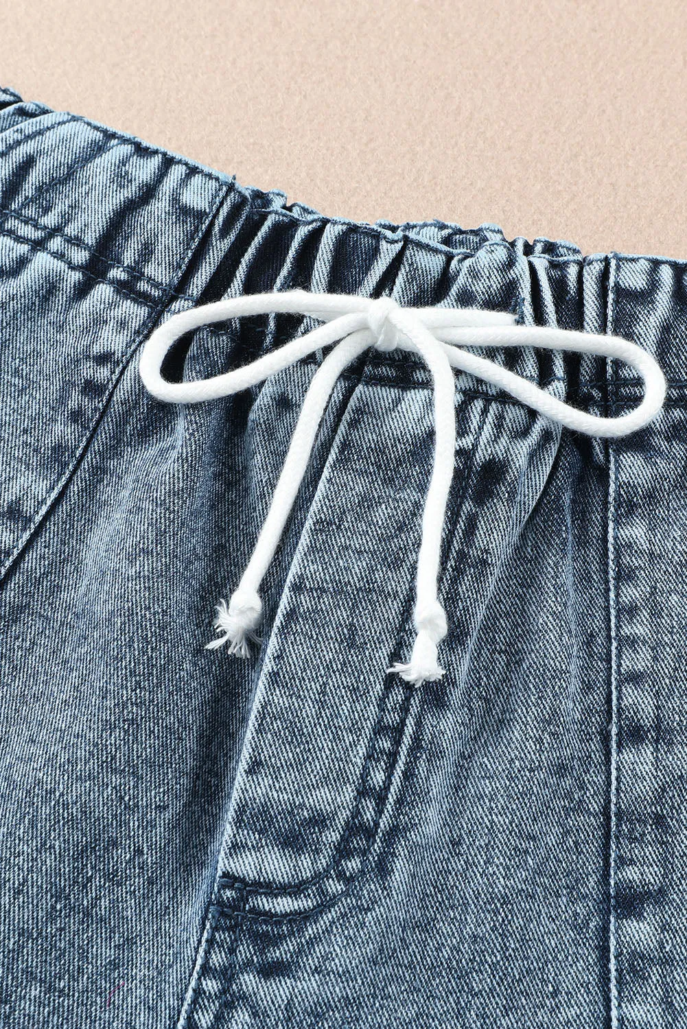 Women's Casual Denim Shorts Pocketed Drawstring High Waisted Denim Jeans