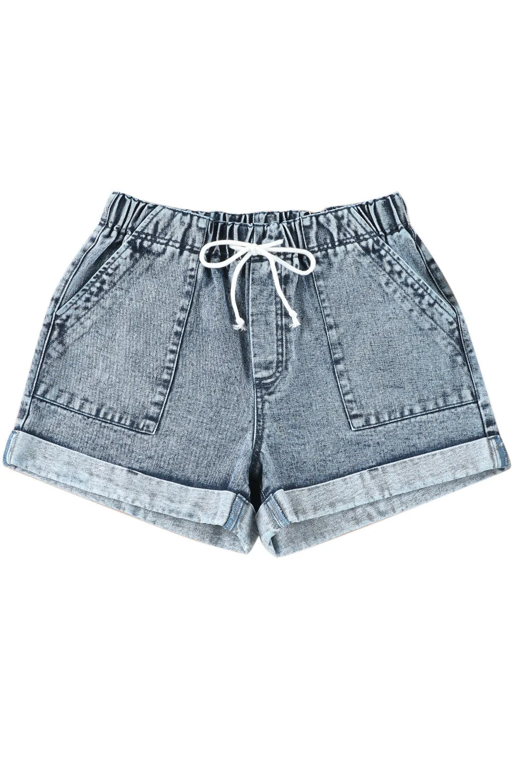 Women's Casual Denim Shorts Pocketed Drawstring High Waisted Denim Jeans