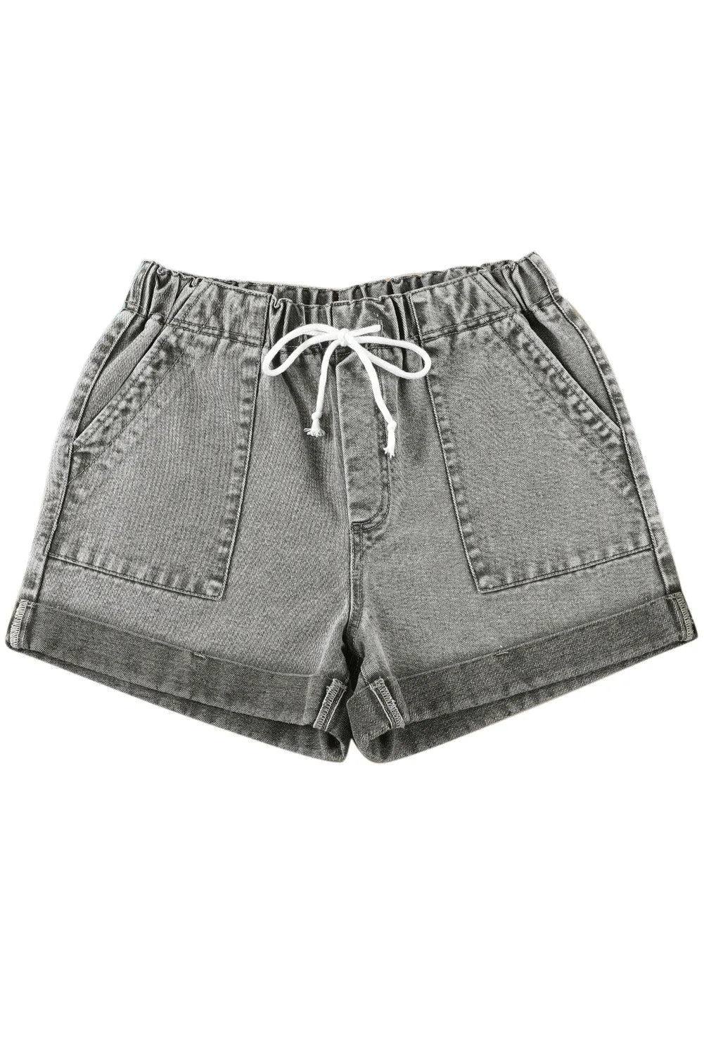 Women's Casual Denim Shorts Pocketed Drawstring High Waisted Denim Jeans