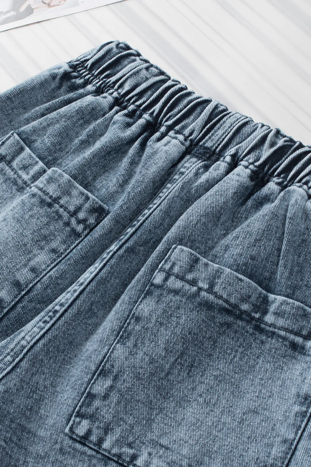 Women's Casual Denim Shorts Pocketed Drawstring High Waisted Denim Jeans