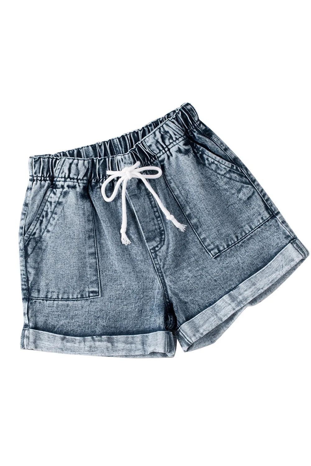 Women's Casual Denim Shorts Pocketed Drawstring High Waisted Denim Jeans