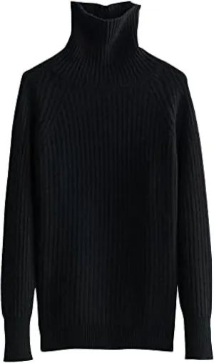 Women's Fall Winter Long Sleeve Loose Pure Merino Wool Warm Soft Knitted Pullover Sweater,Black,Small