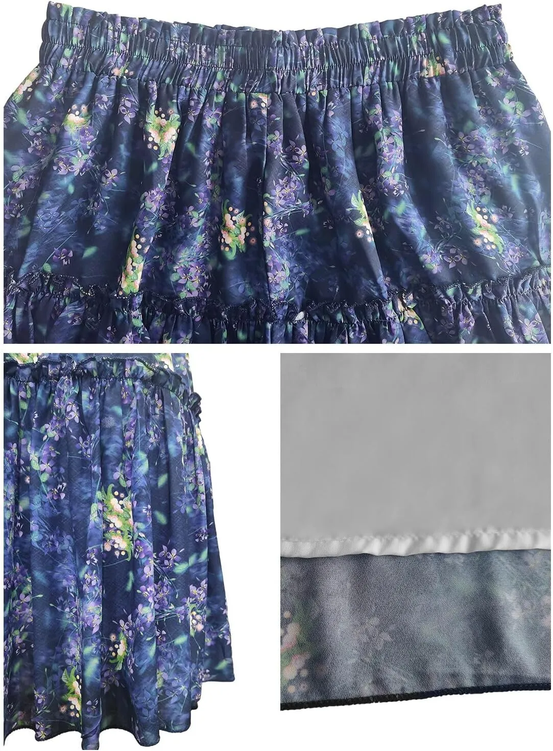 Women's Floral Mini Skirt Ruffle Hem Summer Skater High Elastic Waist Swing Boho Short Skirts for Women