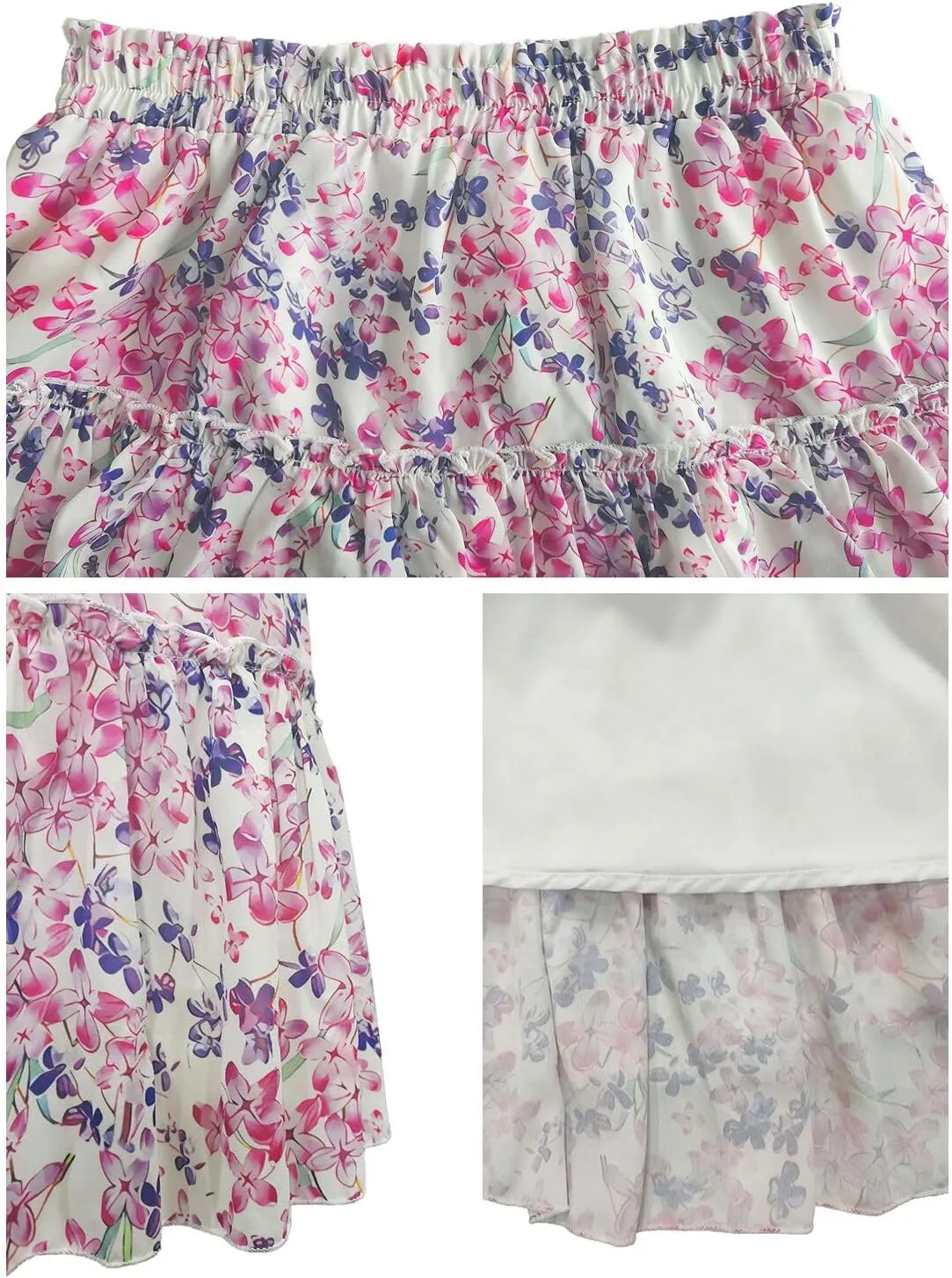 Women's Floral Mini Skirt Ruffle Hem Summer Skater High Elastic Waist Swing Boho Short Skirts for Women