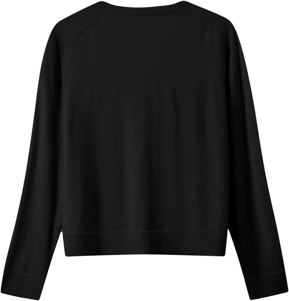 Women's Merino Wool Sweater Casual Lightweight V-Neck Raglan Sleeve Top Pullover