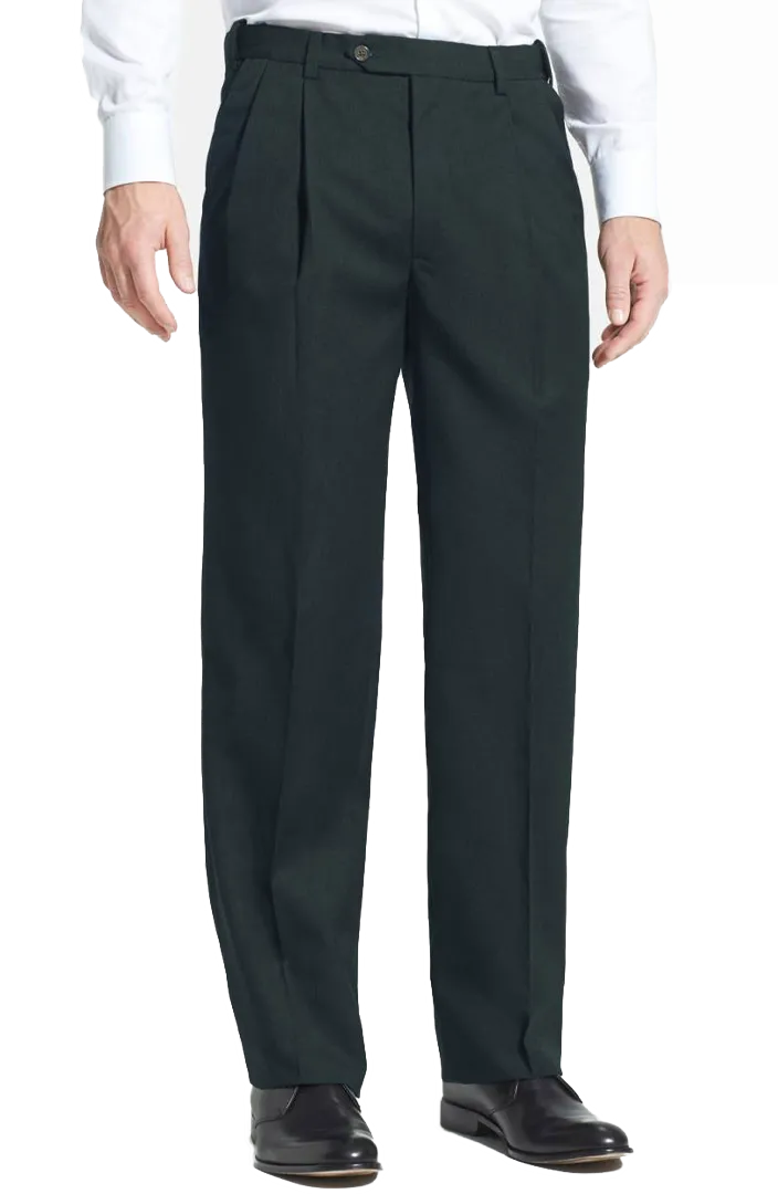 Worsted Wool Gabardine<br>Self Sizer Pleated<br>Long Rise