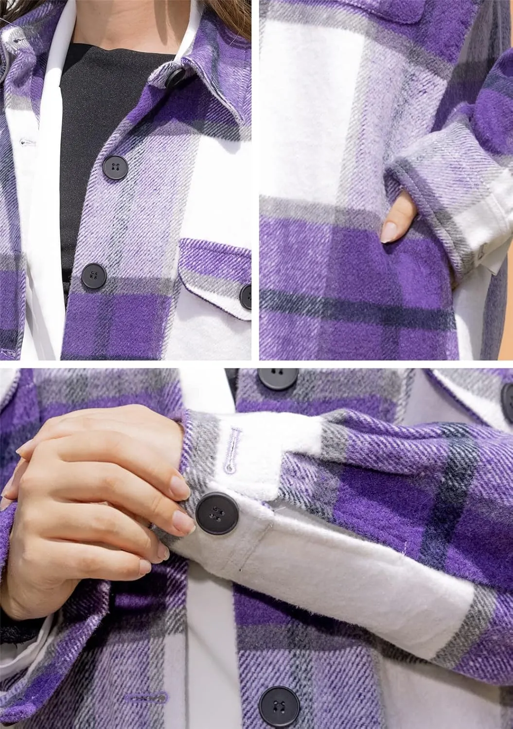 YMING Womens Button Down Plaid Jackets Oversized Boyfriend Shirt Lapel Color Block Long Shacket with Pockets