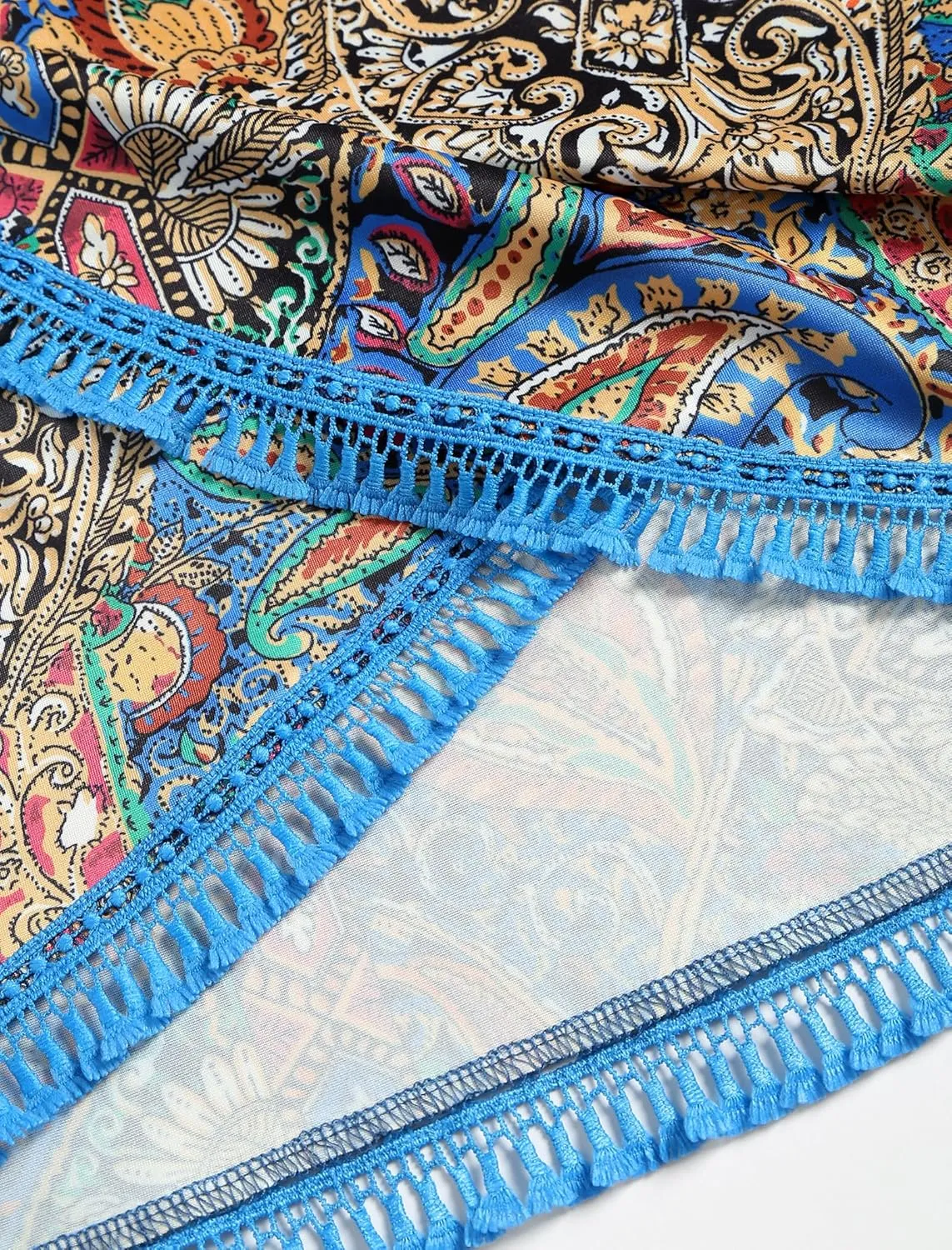 ZAFUL Slit Skirt for Women Boho Print Tie Side Wrap Tassel Casual Beach Mini Skirt