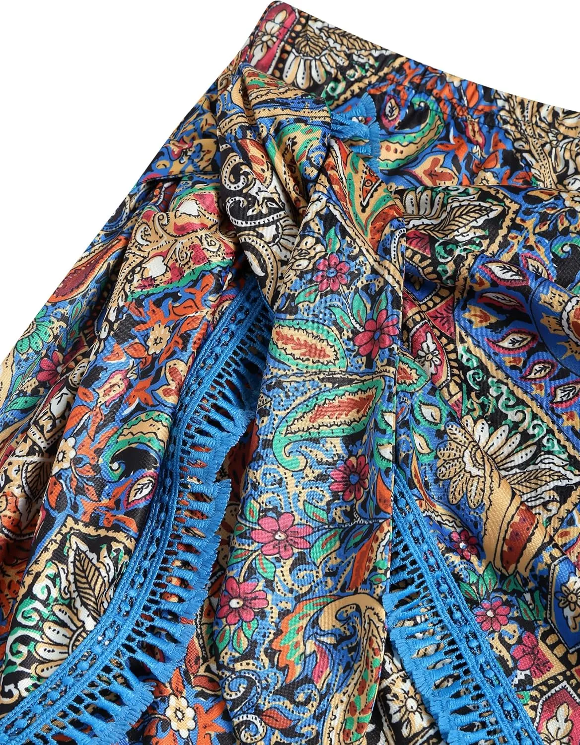 ZAFUL Slit Skirt for Women Boho Print Tie Side Wrap Tassel Casual Beach Mini Skirt