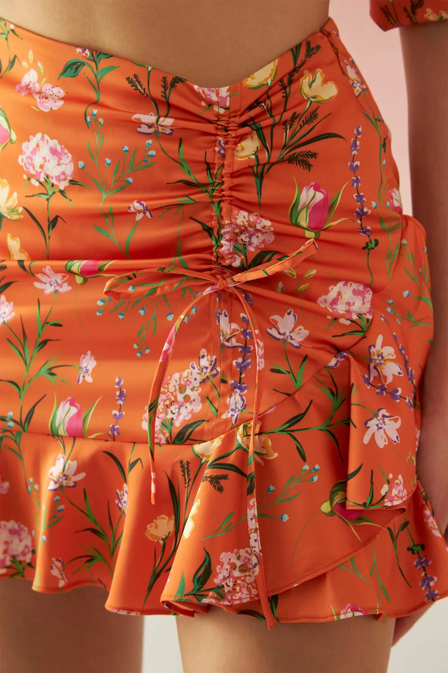 Zinnia Skirt|Ruched Satin Mini Skirt