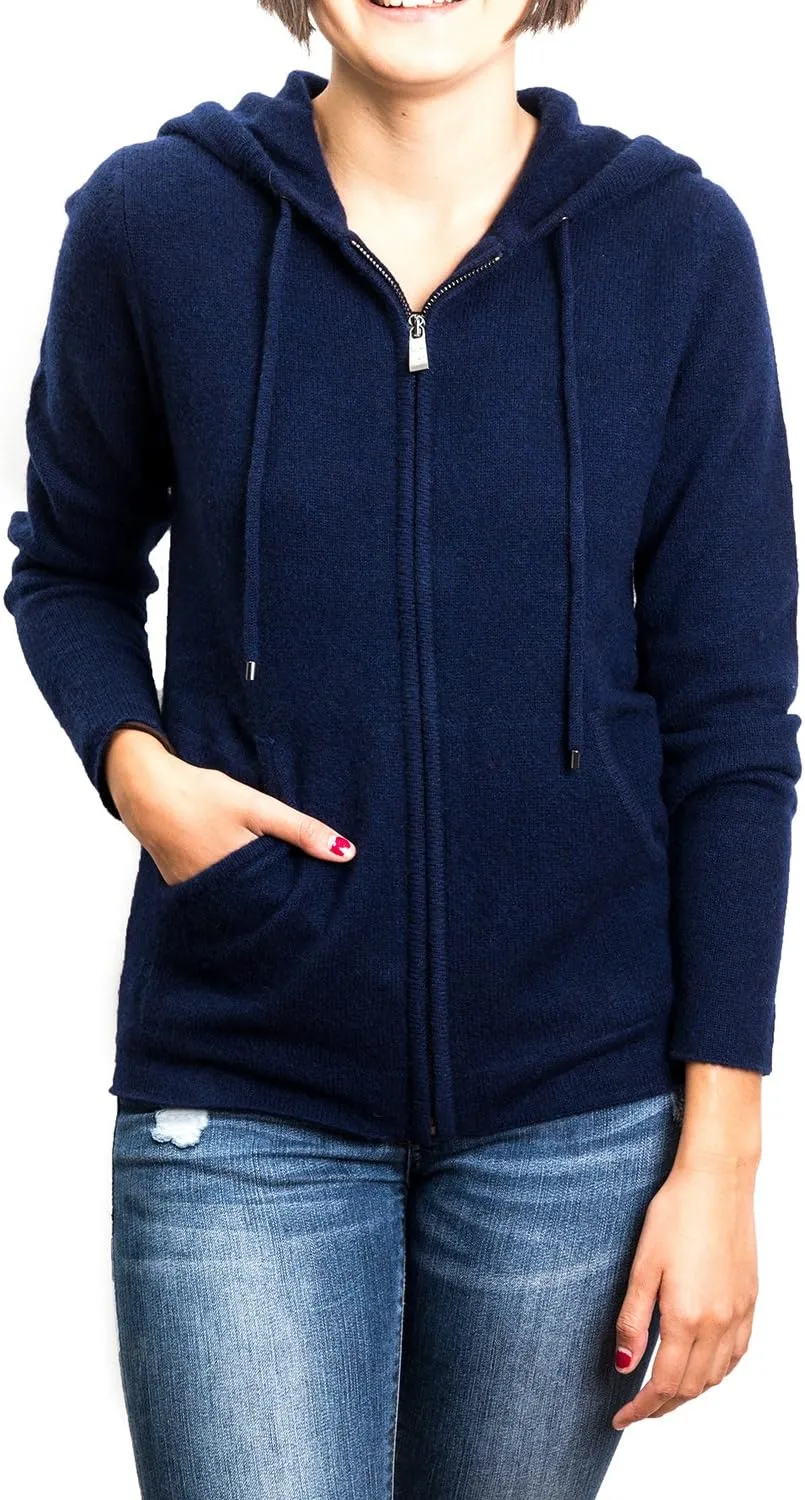 Zip-Up Hoodie for Women - 100% Tibetan Yak Wool Hand-Knitted Comfy Wool Sweater With Drawstring and Pockets
