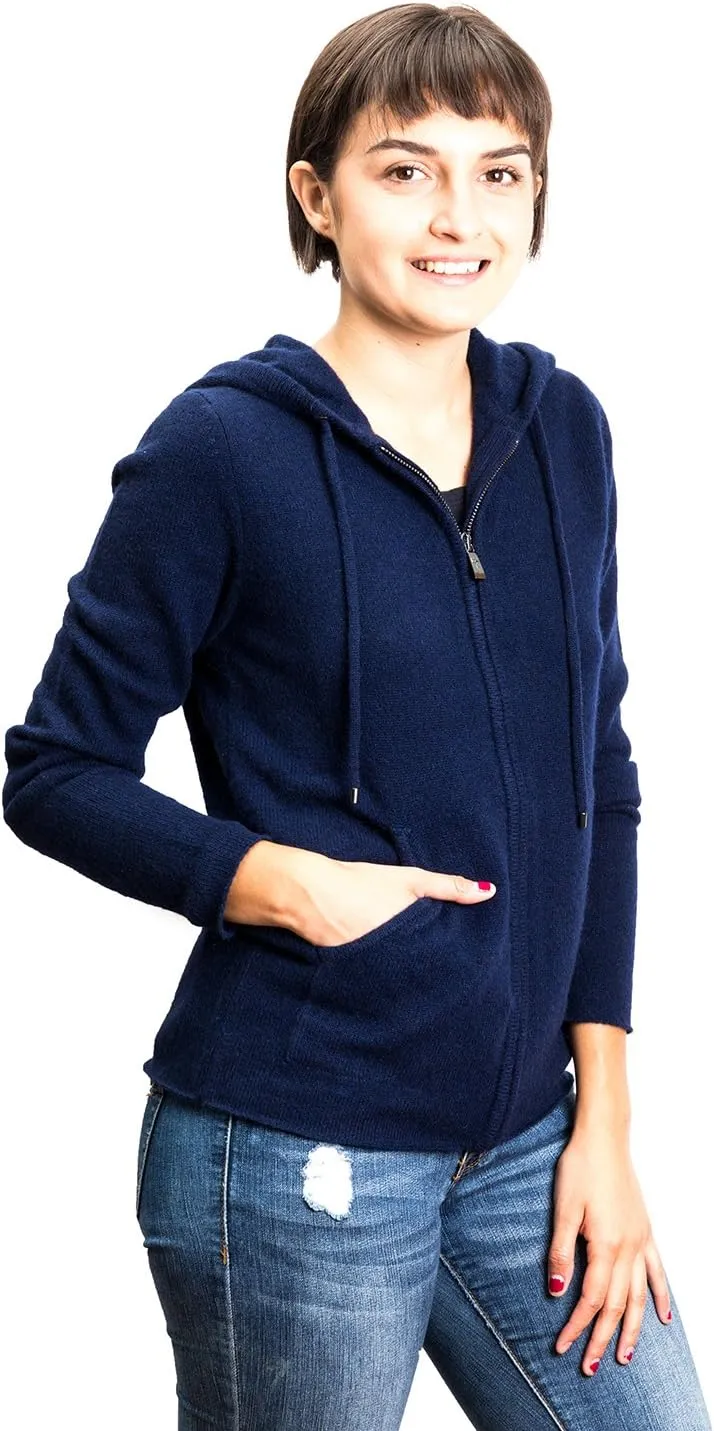 Zip-Up Hoodie for Women - 100% Tibetan Yak Wool Hand-Knitted Comfy Wool Sweater With Drawstring and Pockets