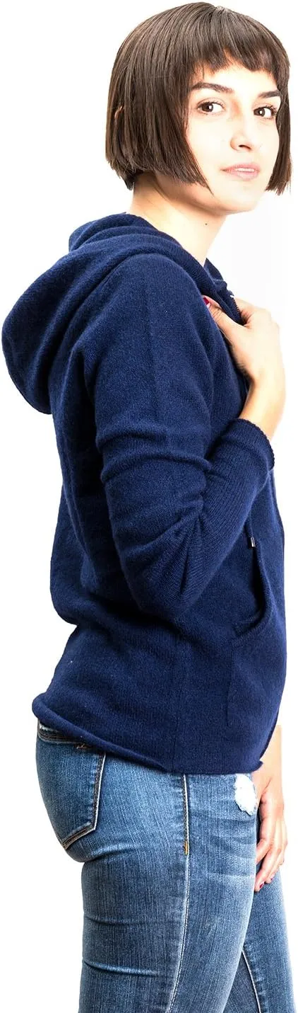 Zip-Up Hoodie for Women - 100% Tibetan Yak Wool Hand-Knitted Comfy Wool Sweater With Drawstring and Pockets