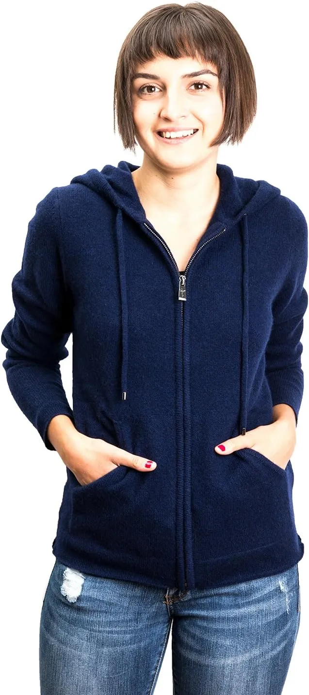 Zip-Up Hoodie for Women - 100% Tibetan Yak Wool Hand-Knitted Comfy Wool Sweater With Drawstring and Pockets