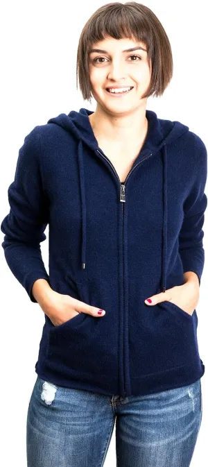 Zip-Up Hoodie for Women - 100% Tibetan Yak Wool Hand-Knitted Comfy Wool Sweater With Drawstring and Pockets