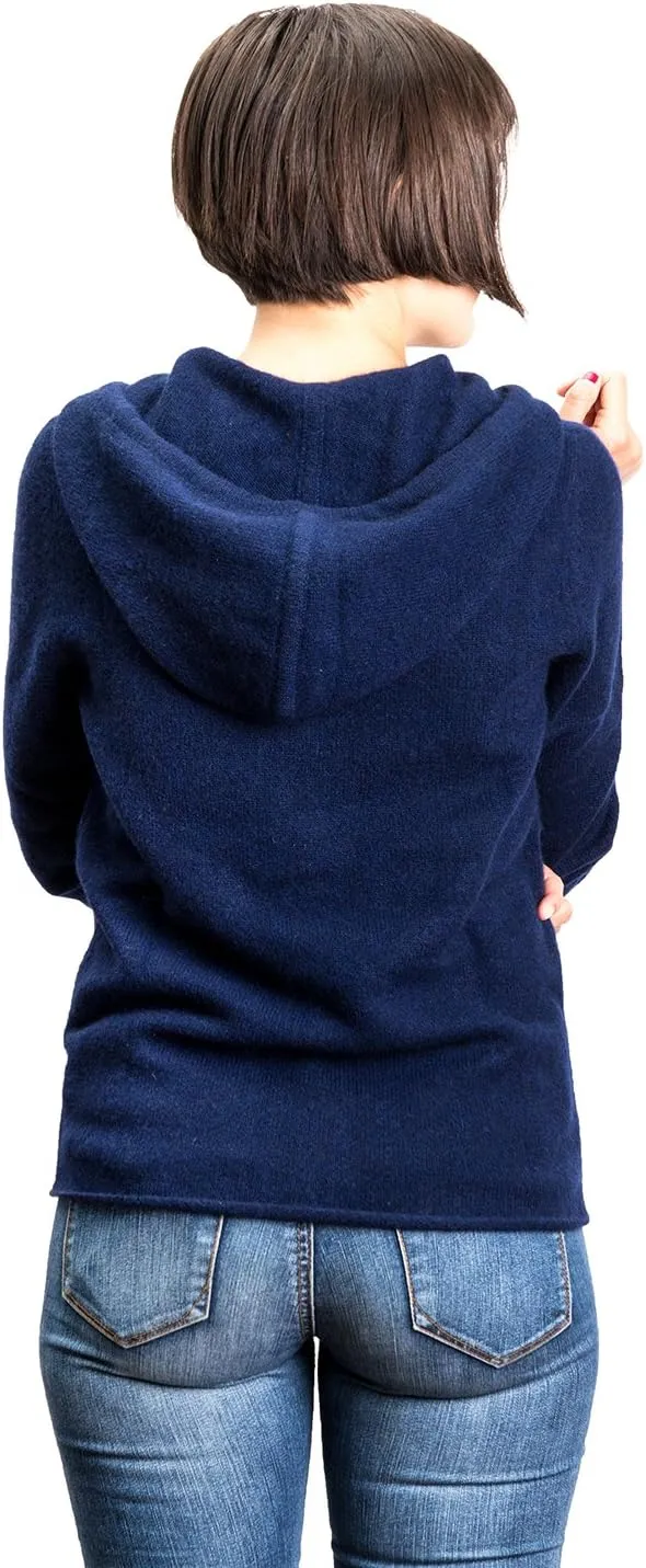 Zip-Up Hoodie for Women - 100% Tibetan Yak Wool Hand-Knitted Comfy Wool Sweater With Drawstring and Pockets